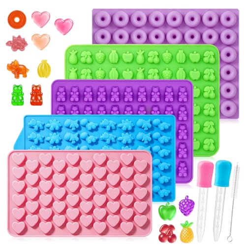 Gummy Molds 5pcs Gummy Bear Silicone Candy Molds with 2 Droppers & 1 Brush