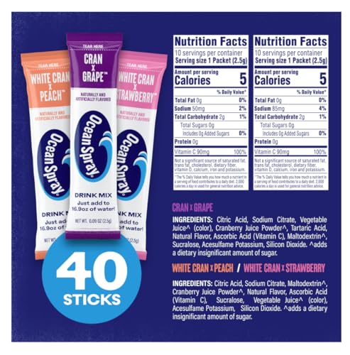 Ocean Spray® Variety Pack Zero Sugar Powder Drink Mix Packets with Real Cranberry Juice Powder (2.75 Ounce)