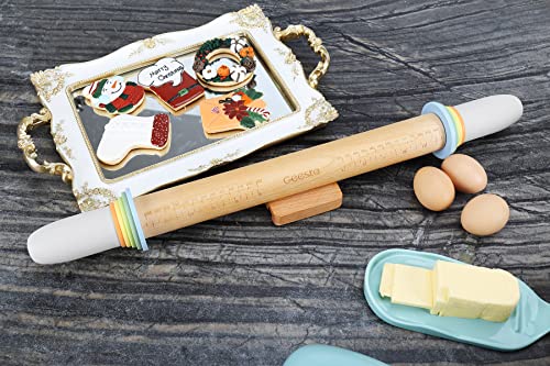 Adjustable Wood Rolling Pin with 5 Thickness Rings