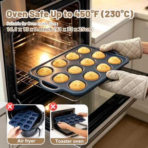 2 Pack Silicone Muffin Pan 12 & 24 with Frame Non Stick Cupcake Baking Tin (2 Count)