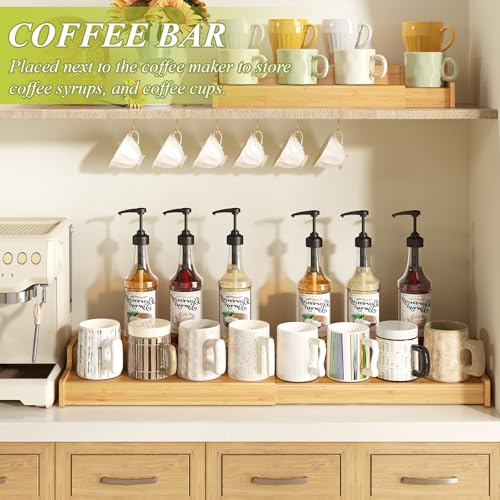 2 Tier Expandable Bamboo Mug Holder Coffee Mug Rack Organizer for Countertop (16 Count)