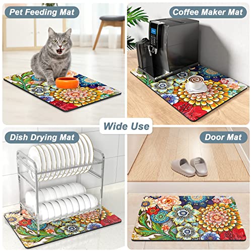 Coffee Mat 16" x 24" Cute Flower Theme Coffee Bar Mats for Espresso Machine Station Accessories and Organizer