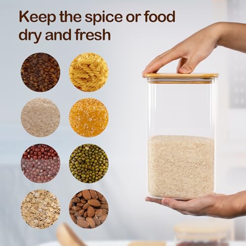 149oz 50oz Airtight Glass Square Storage Canister with Bamboo Lid Set of 2 (2 Count)