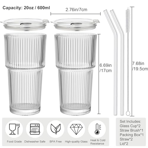 20oz Iced Coffee Cups with Lids and Straws