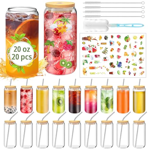 20 OZ Can Shaped Glass Cups with Straws 20 Pack Glass Coffee Cups (20 Count)