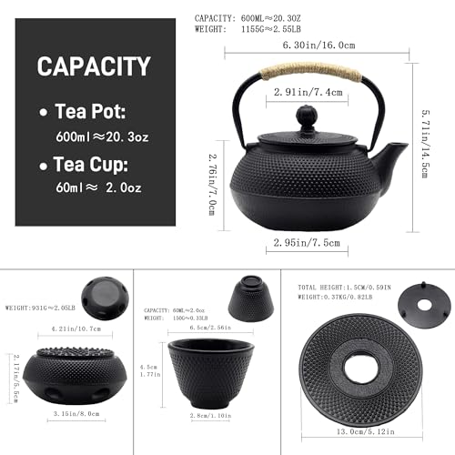 20.3oz Small Cast Iron Teapot Set with Warmer