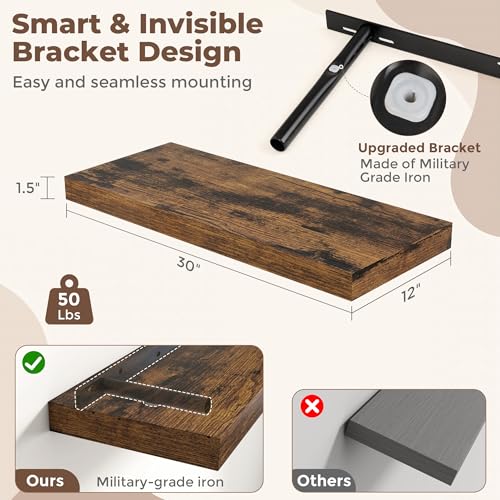 30 Inch Brown Floating Shelves for Wall (2 Count)