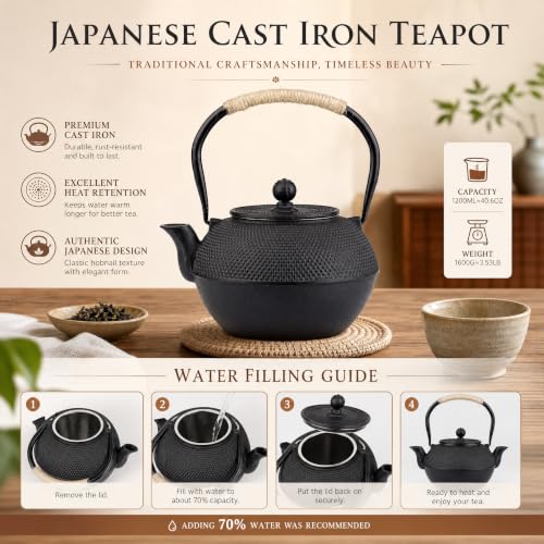 40oz Cast Iron Tea Kettle for Stovetop