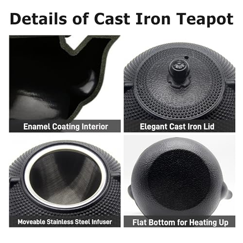 30.4oz Small Cast Iron Teapot Set with Candle Warmer