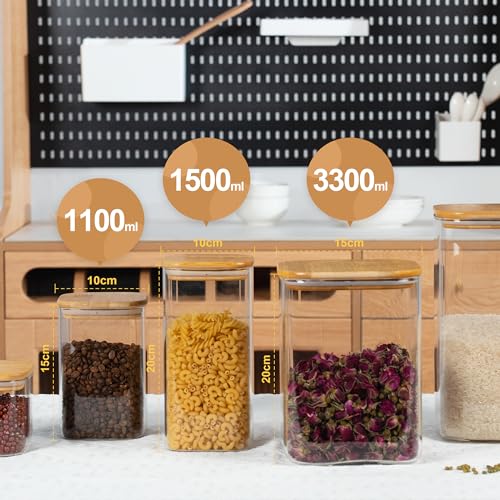 115oz Airtight Glass Square Storage Canister with Bamboo Lid Set of 1