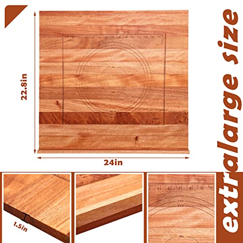 Walnut Pastry Board with Lip for Rolling Dough 24" x 22.8" x 1.5" Large Wooden Cutting Chopping Kneading Board with Engraved Measurements for Counter Tabletop Kitchen