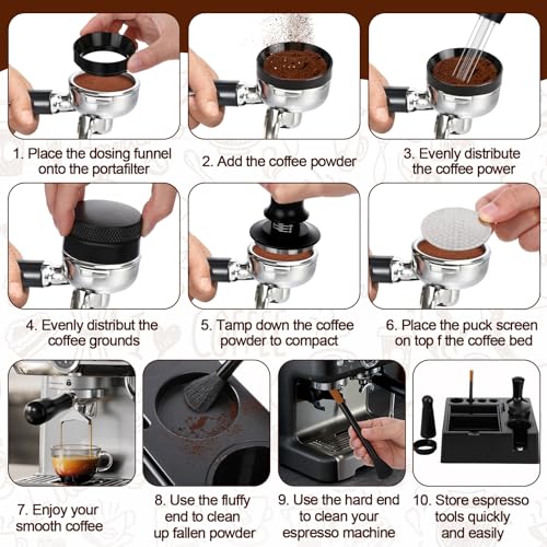 7 Pcs 58mm Espresso Accessories Kit with Plastic Tamping Station (7 Count)