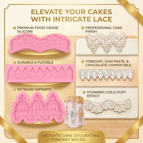 3pcs Baroque Embossed Cake Decorating Mold Lace Fondant Silicone