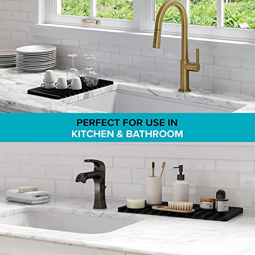 Self Draining Silicone Dish Drying Mat or Trivet for Kitchen Counter in Black