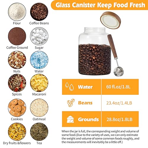 Large Glass Coffee Jars with Spoons 60 oz