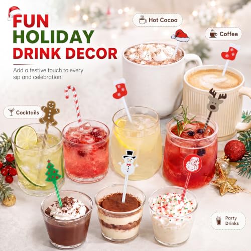 64 Pcs Christmas Swizzle Sticks Plastic Drink Stirrers (64 Count)