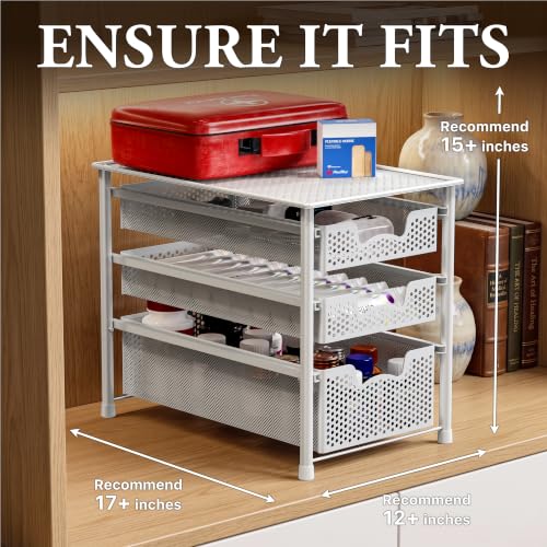 3 Tier White Alloy Steel Sliding Basket Organizer Drawer Cabinet
