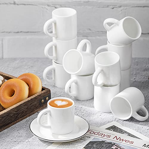 12 Pieces 3 oz Espresso Mugs Espresso Cups Mini Coffee Mugs with Handles Porcelain Coffee Cups Ceramic Smooth Demitasse for Tea Drinks Cocoa Milk Water