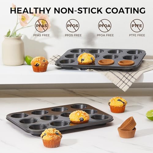 Muffin Pans with 120 Natural Parchment Liners (2 Count)