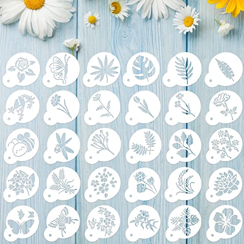 30 Pack Coffee Stencils Reusable Plastic Latte Art Cake (30 Count)