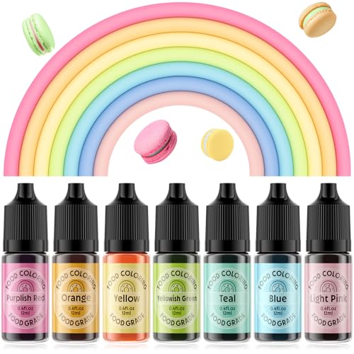 Food Coloring for Cake Decorating Macaron Edible Food Dye for Baking Royal Icing Cookie Supplies Gluten Free 7x12ml Food Grade Liquid Food Color Kits (2.8 Fl Oz)