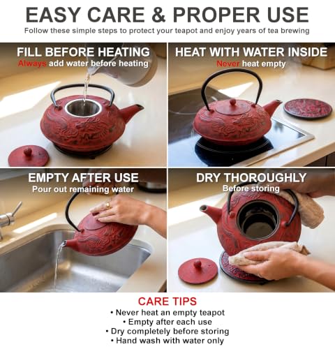 40 Oz Red Dragon Cast Iron Teapot