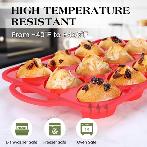 2 Pcs Heart Shaped Muffin Pan with Metal Reinforced Frame 12 Cup Nonstick Silicone Heart Cake Mold for Baking 2.5 Inch Cupcake Tray