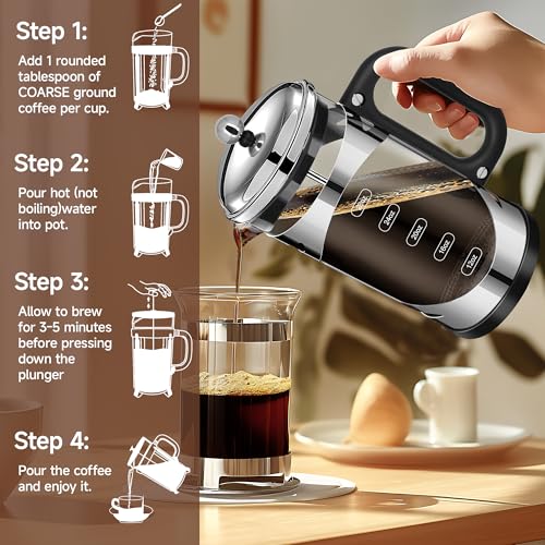 34 Ounce French Press Coffee Maker Chromium Stainless Steel Coffee Press