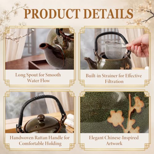 Japanese Tea Set with Teapot and 6 Cups (Green)