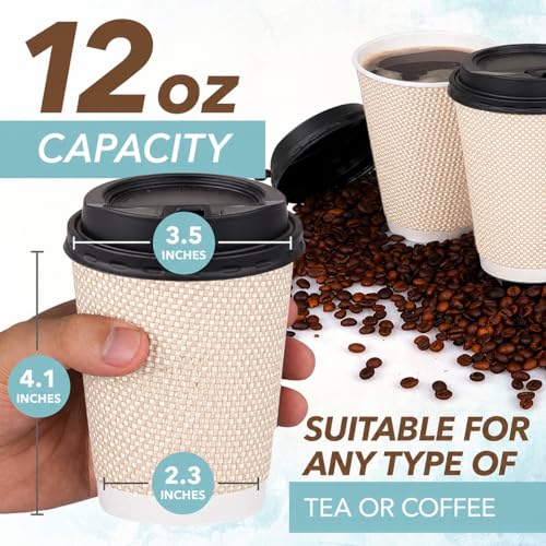 12 oz Natural Cream Disposable Coffee Cups with Lids (80 Count)