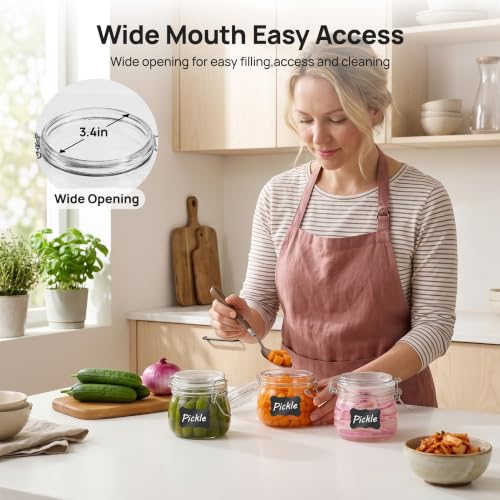 16oz Glass Food Storage Jars with Airtight Clamp Lids (3 Count)