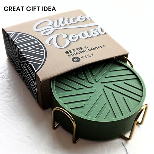 Silicone Coasters Set of 6 with Gold Holder