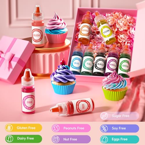 Oil Based Food Coloring for Chocolate 10 Colors Edible Food Dye for Sugar Candy Melts Oil Frosting Icing Dye for Backing Cookies Fondant Food Color for Cake Decorating (2.5 Fl Oz)
