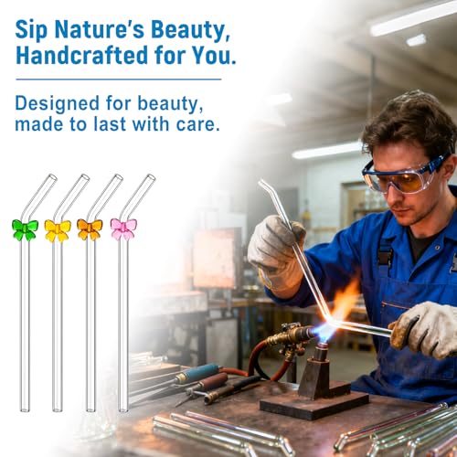 8pack Multicolor Bow Borosilicate Glass Straws with Charms (10 Count)