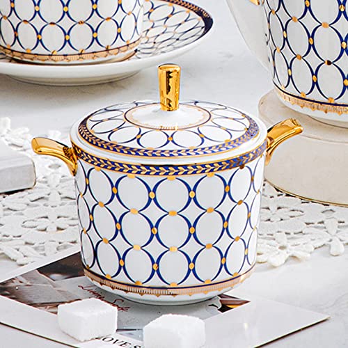 British Bone China Blue Gold Tea Cup & Saucer Set of 4 with Gift Box (15 Count)