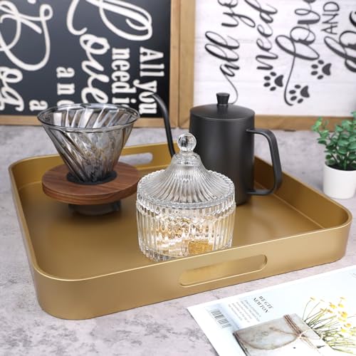 Square Gold Decorative Serving Tray with Handles