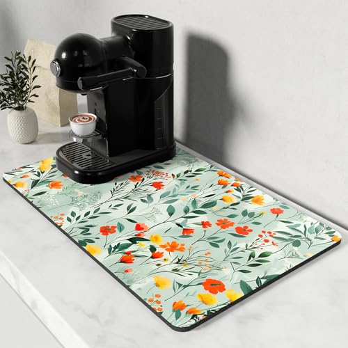 Coffee Mat 12" x 19" Cute Coffee Bar Mats for Espresso Machine Station Accessories and Organizer