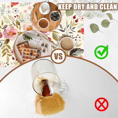 Vintage Flowers Coffee Mat Rose Berries Dish Drying Mat for Kitchen Counter Hide Stain Absorbent Rubber Backed Coffee Bar Accessories Fit Under Espresso Machine Dish Drainer