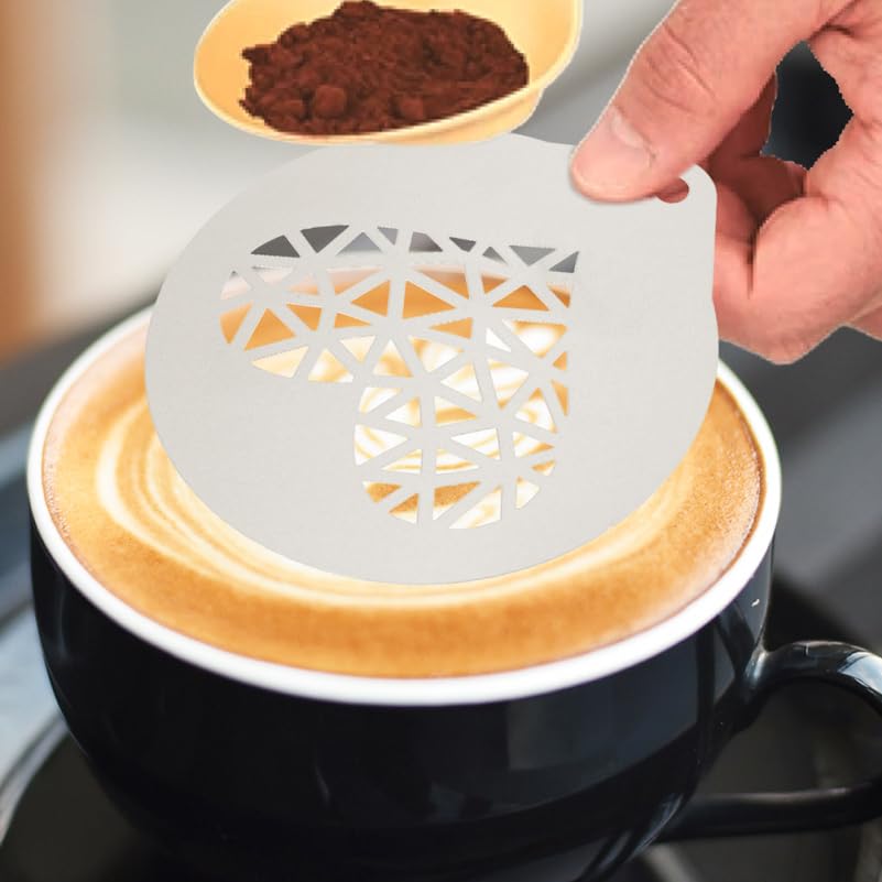 6 Pcs Coffee Stencils Diy Coffee Decorating Moulds for Cappuccino Latte Art Cupcakes Oatmeal Hot Chocolate Easy