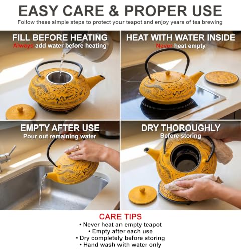 40 Oz Yellow Dragon Cast Iron Teapot