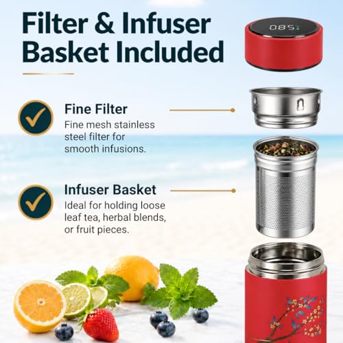Tea Infuser for Loose Leaf Tea Smart Water Bottle with Fahrenheit Temperature Display