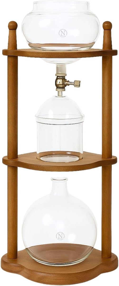 Nispira Cold Brew coffee Maker Ice Coffee Drip Machine with Advanced Slow Drip Technology Borosilicate Glass with Wood Tower, 6-8 Cup, Brown - Blissbrew