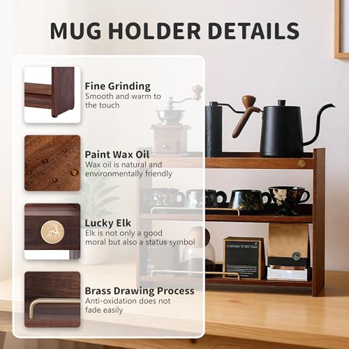 Wooden Cup Holder Walnut 3 Tier Shelf Organizer