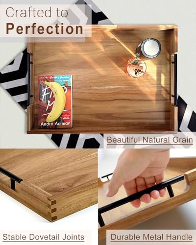 22 Inches Wooden Serving Tray with Handles