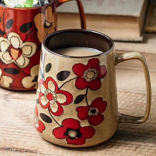 24 oz Extra Large Ceramic Coffee Mug Vintage Floral Cup with Handle