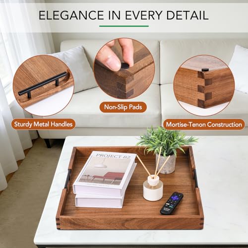 Acacia Wood Ottoman Tray with Handles 20" x 20"