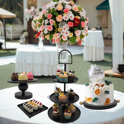 Set of 7 Black Cake Stands Metal Dessert Display Holder Table Decor (7 Count)