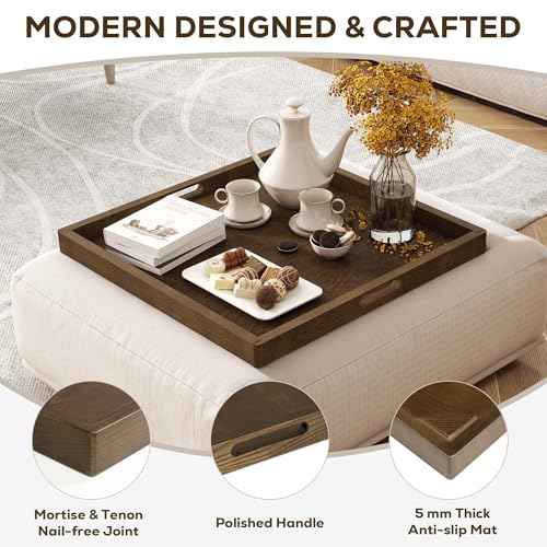 20 Inch Large Square Wooden Ottoman Tray for Living Room