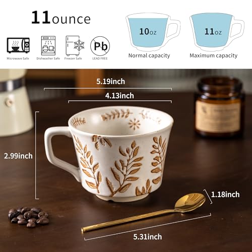 Ceramic Mugs 11 oz Unique Luxurious Cups Set of 4 with Premium Spoon (4 Count)