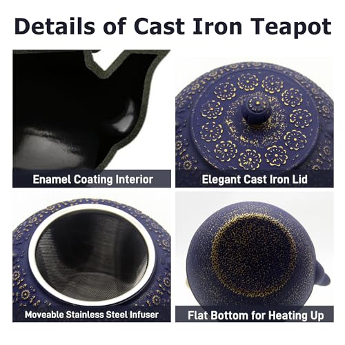 33.8oz Small Cast Iron Tea Kettle for Stovetop